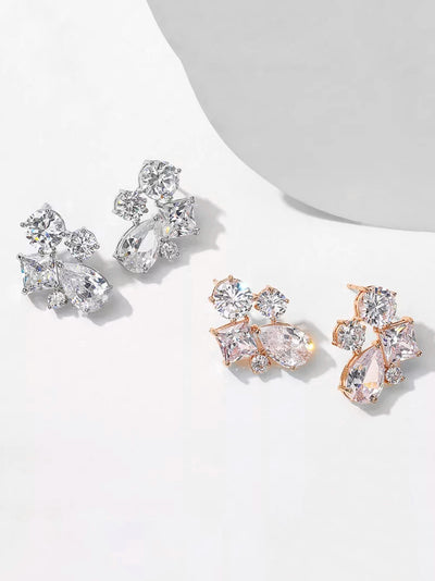 Cluster CZ Rose Gold Studs