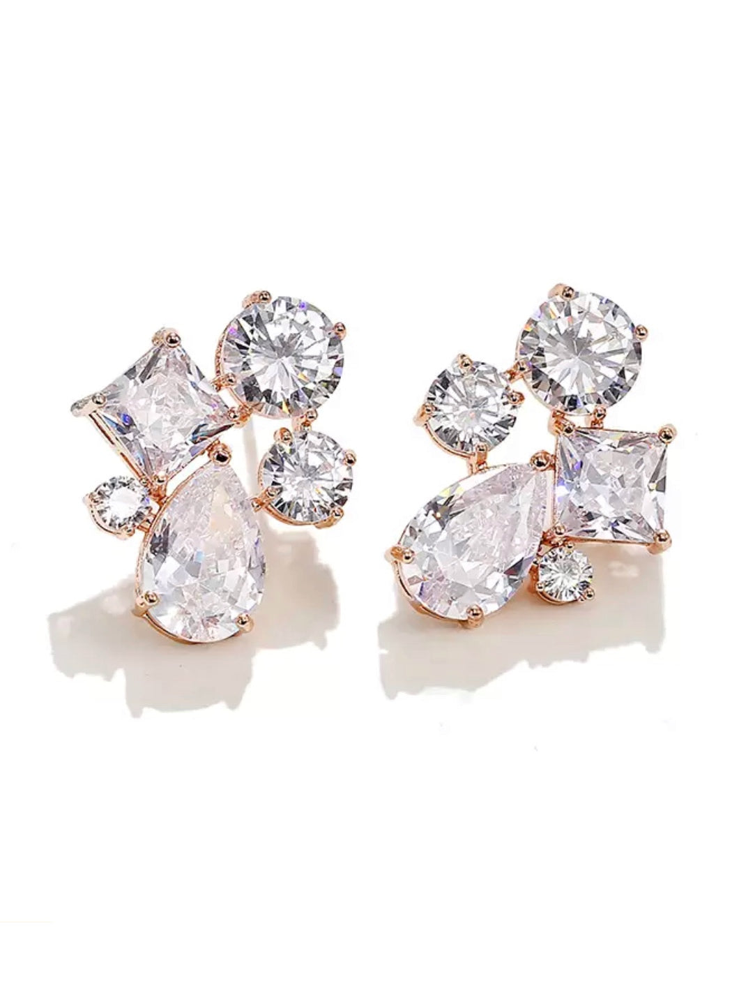 Cluster CZ Rose Gold Studs